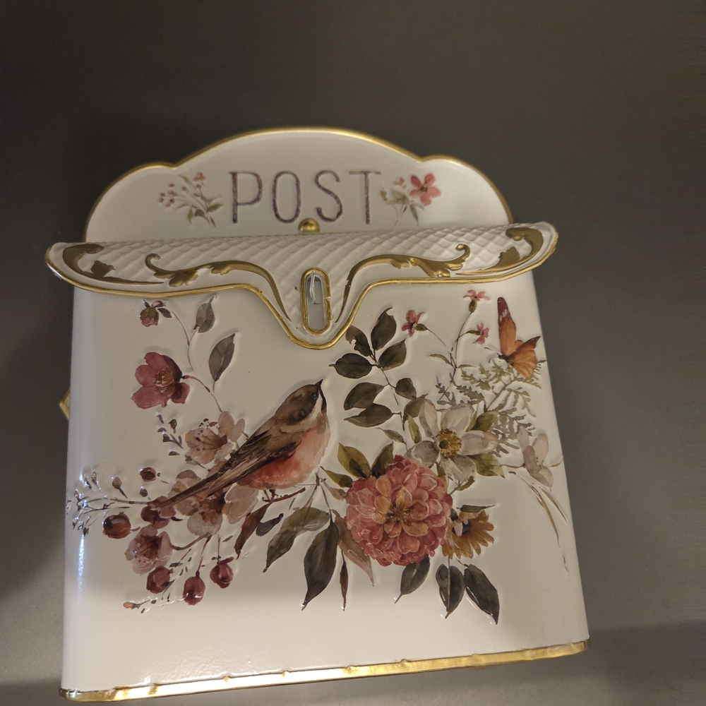 Source Unknown Floral Post Box with Gold Trim